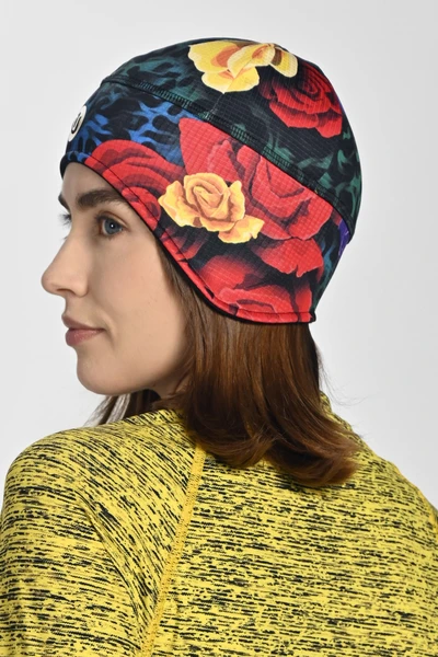 Short hat with earflaps Selva Roses Cobalt Sample