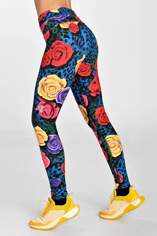 Leggings petite with waistband Pro Selva Roses Cobalt - packshot